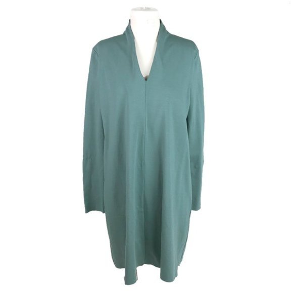 Cos M Medium Flared V Neck Dress Sage Green - Picture 2 of 8